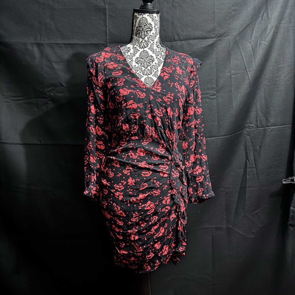 All Saints Black and Red Long Sleeve Dress